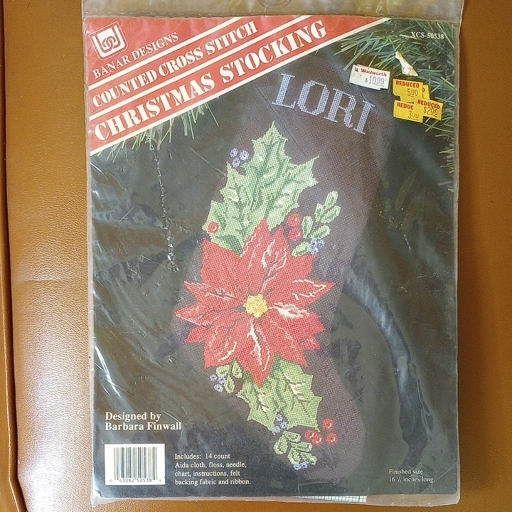 NWT Counted Cross Stitch Christmas Stocking Kit, Banar Designs XCS-50538